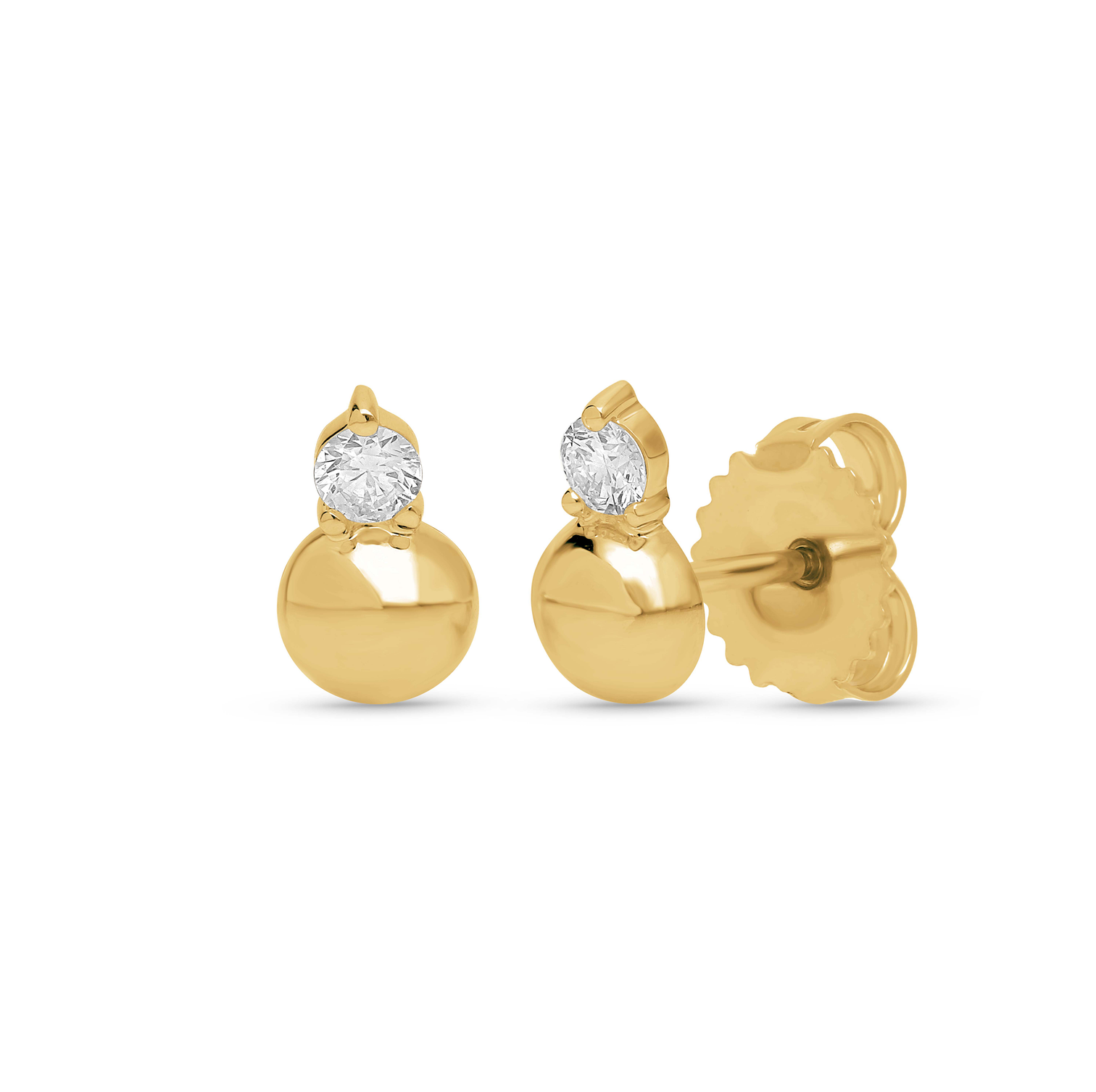 Sabel Collection Yellow Gold Bead and Diamond Stud Earrings
